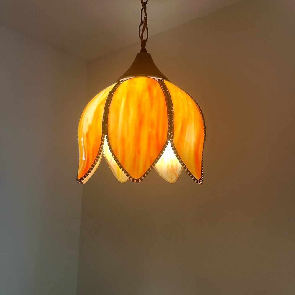 Vintage 1950/1960 Tulip Lotus Glass Hanging Lamp